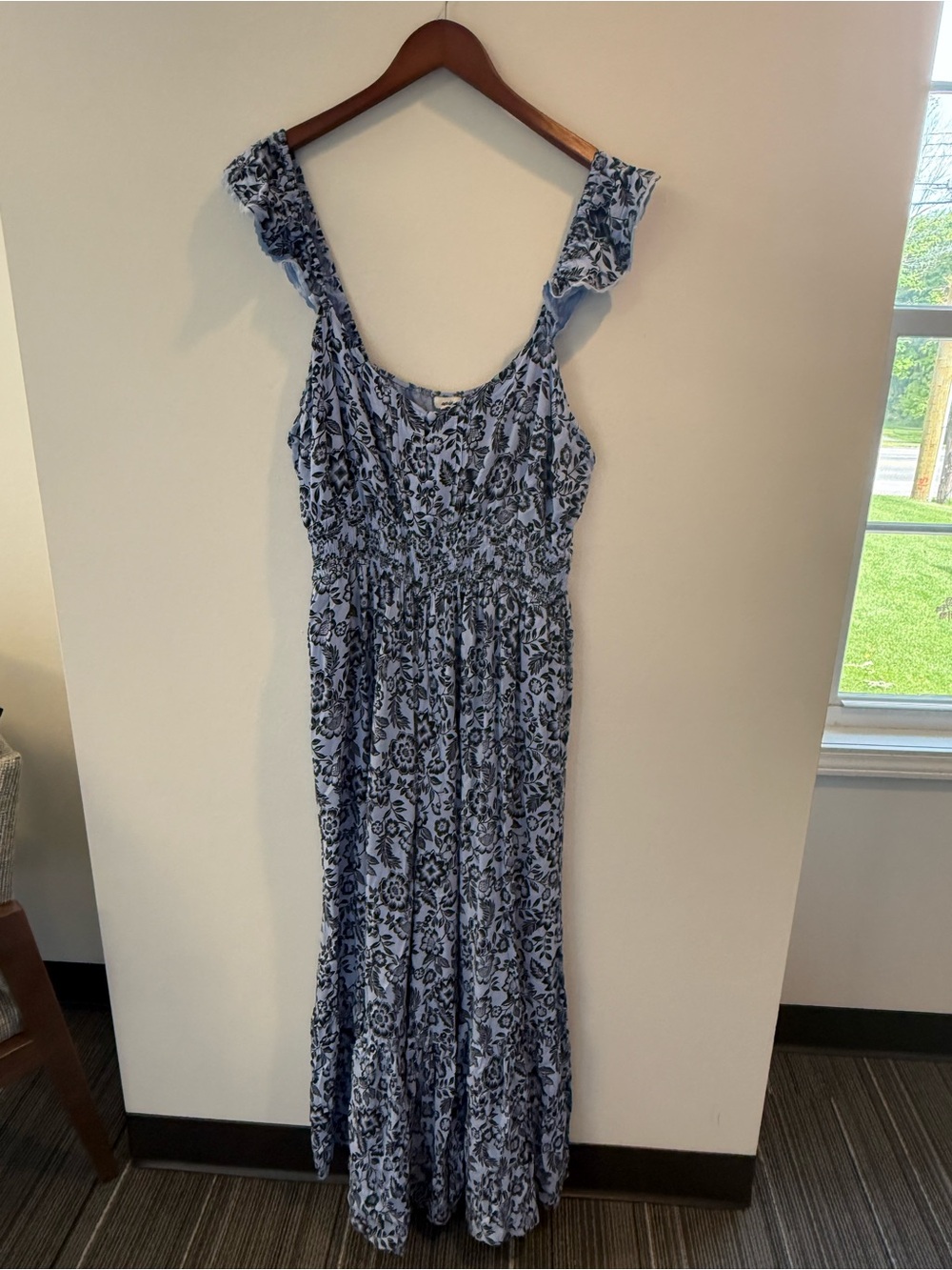 LIKE NEW! aerie  Blue and White Floral Wide Leg Jumpsuit